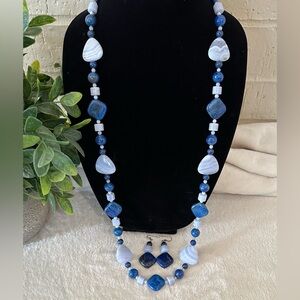 Jay King Lapis Blue Lace Agate Sterling Silver Necklace with Matching Earrings